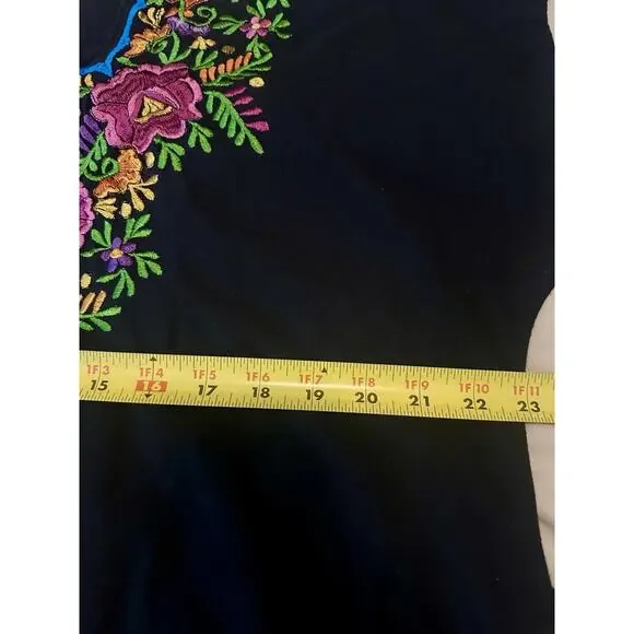 Handmade Mexican Floral Embroidered Top With Tie Back XL - Picture 4 of 7